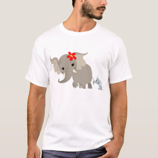 Cartoon Mother Elephant and Calf Children T-shirt