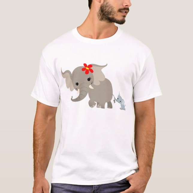 Cartoon Mother Elephant and Calf Children T-shirt (Front)