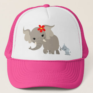 Cartoon Mother Elephant and Calf Hat