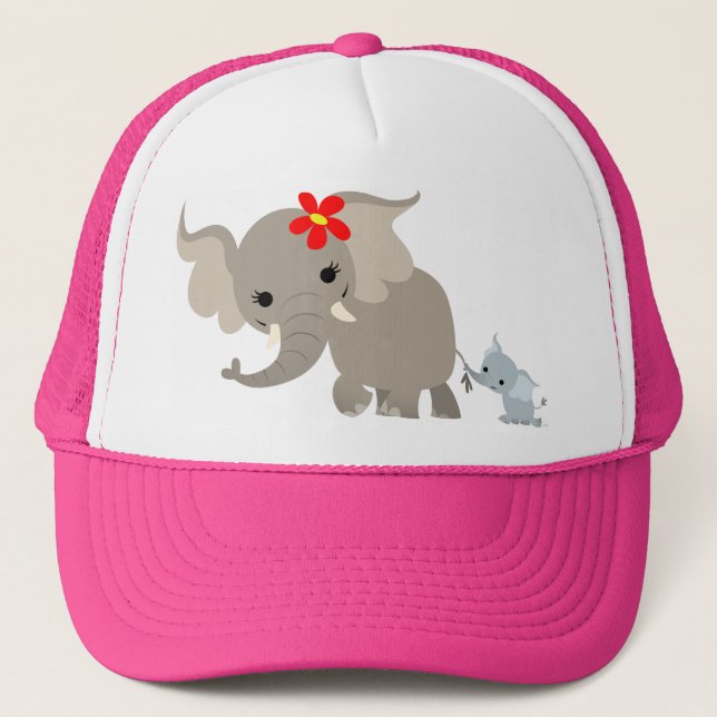 Cartoon Mother Elephant and Calf Hat (Front)
