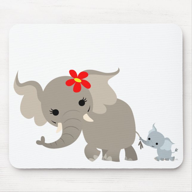 Cartoon Mother Elephant and Calf Mousepad (Front)