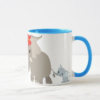 Cartoon Mother Elephant and Calf Mug