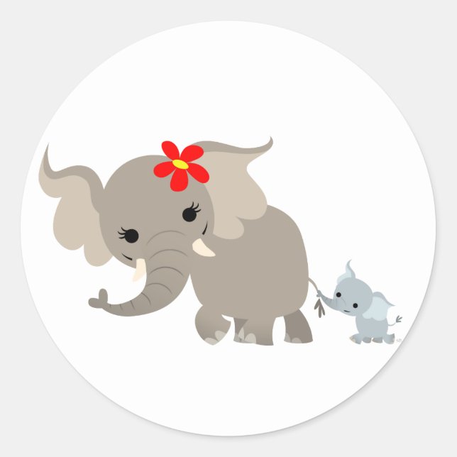 Cartoon Mother Elephant and Calf Sticker (Front)