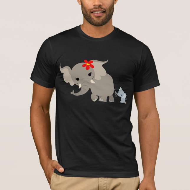 Cartoon Mother Elephant and Calf T-shirt (Front)