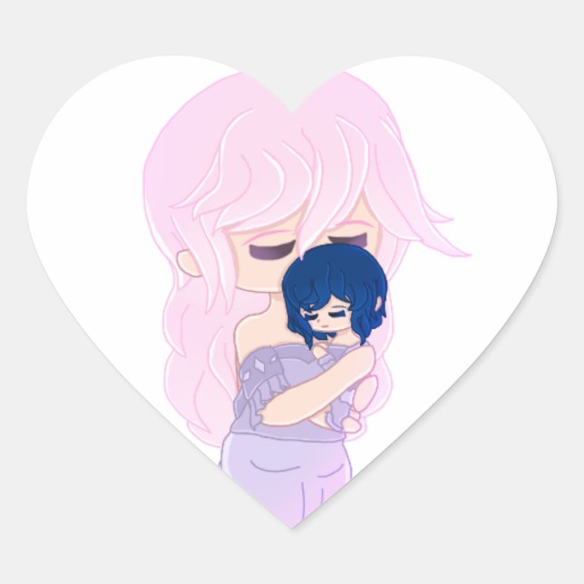 Cartoon Mother With Her Baby Girl Sticker (Front)
