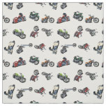 Cartoon motorbikes set fabric