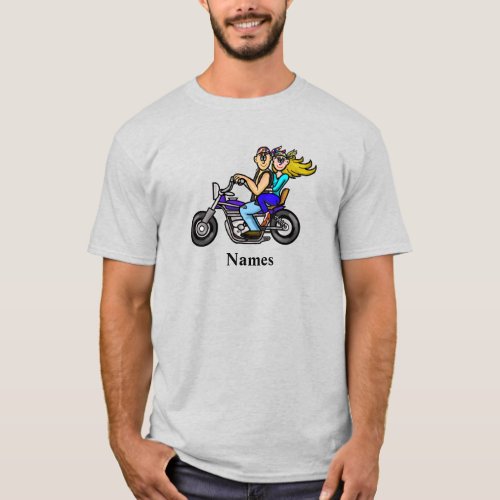 Cartoon Motorcycle Couple T_shirt Personalize Name