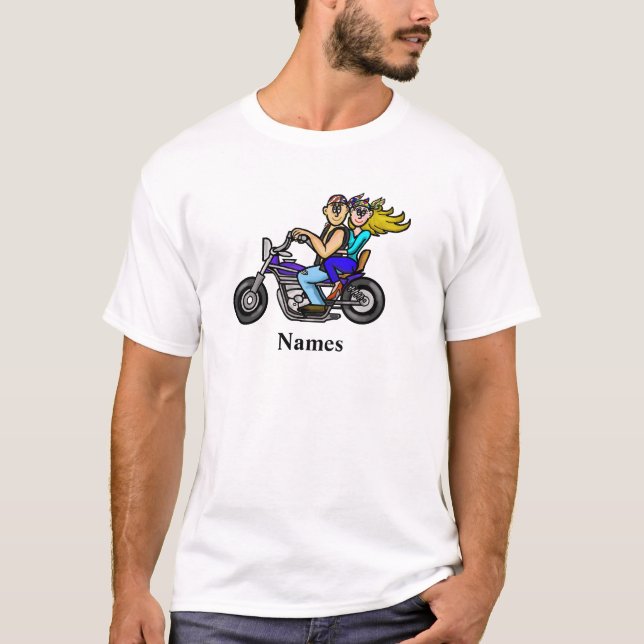 Cartoon Motorcycle Couple T-shirt Personalize Name (Front)