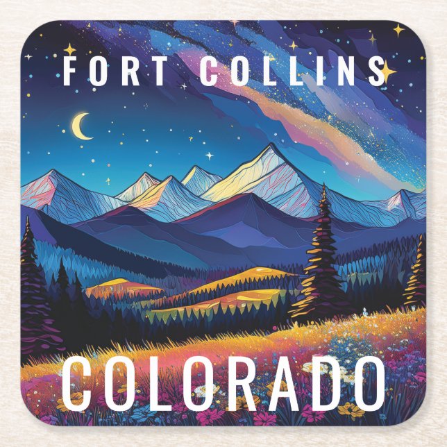 Cartoon Mountain Landscape Wilderness Colorado Square Paper Coaster (Front)