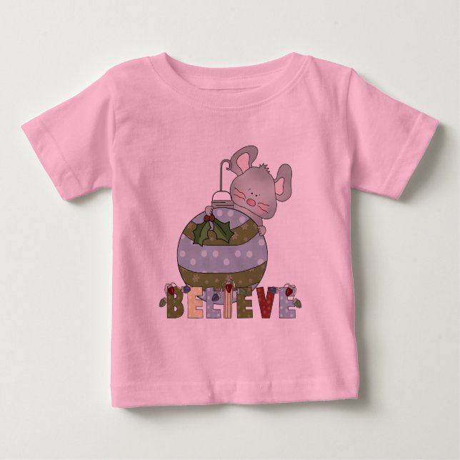 Cartoon Mouse Believe Christmas Cute Holidays Baby T-Shirt (Front)