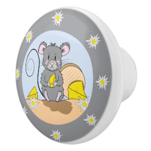 Cartoon mouse ceramic knob with edelweiss frame
