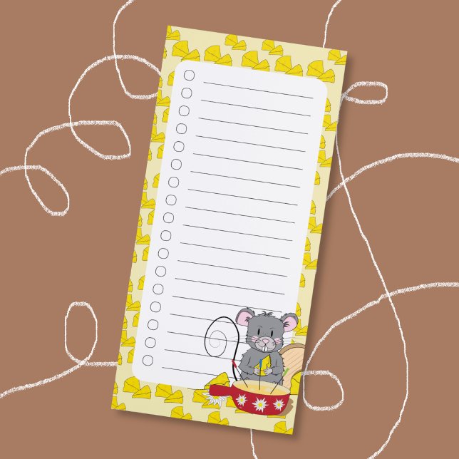 Cartoon Mouse | Cheese Fondue Pot Magnetic Notepad (Cartoon mouse and cheese fondue pot magnetic checklist notepad . )