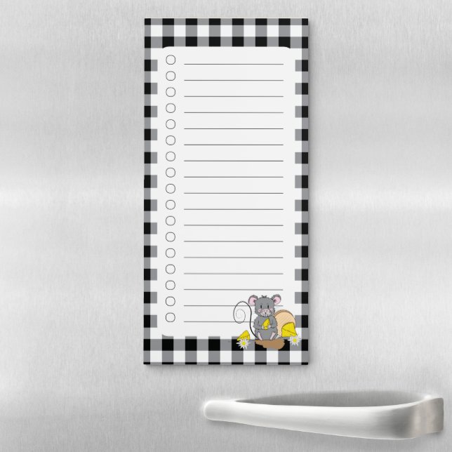 Cartoon Mouse Eating Cheese Shopping List Magnetic Notepad (In Situ)