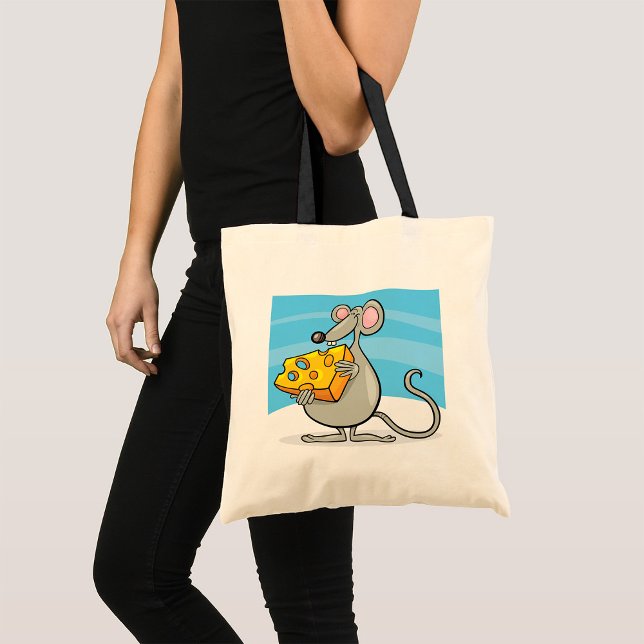Cartoon Mouse Eating Cheese Tote Bag (Creator Uploaded)