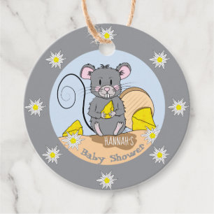 Cartoon Mouse Edelweiss Baby Shower Favor Tags