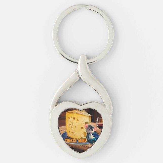 Cartoon Mouse falling in Love with a Cheese on a Keychain (Front)