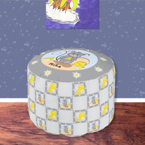 Cartoon mouse gray and yellow kid round pouf