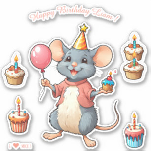 Cartoon Mouse - Happy Birthday Personalized Sticker