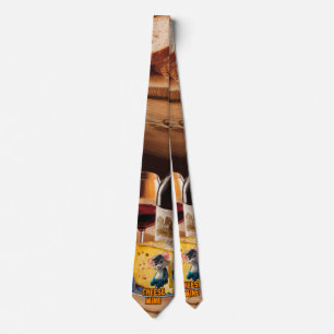 Cartoon Mouse in Love with a slice of Cheese on a Neck Tie