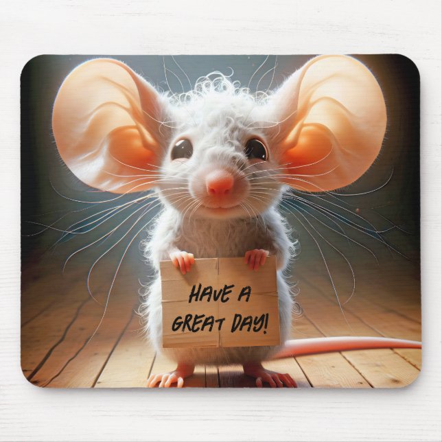 Cartoon Mouse With Cardboard Sign Mouse Pad (Front)