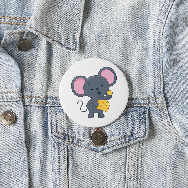 Cartoon Mouse with Cheese Adorable Animal Button (Creator Uploaded)