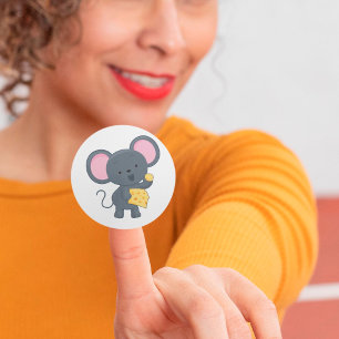 Cartoon Mouse with Cheese Adorable Animal Classic Round Sticker
