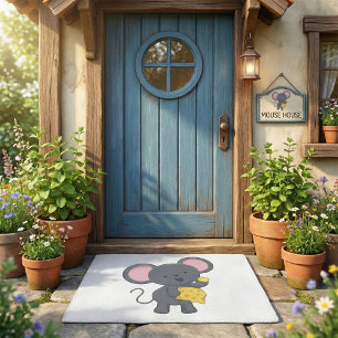 Cartoon Mouse with Cheese Adorable Animal Doormat