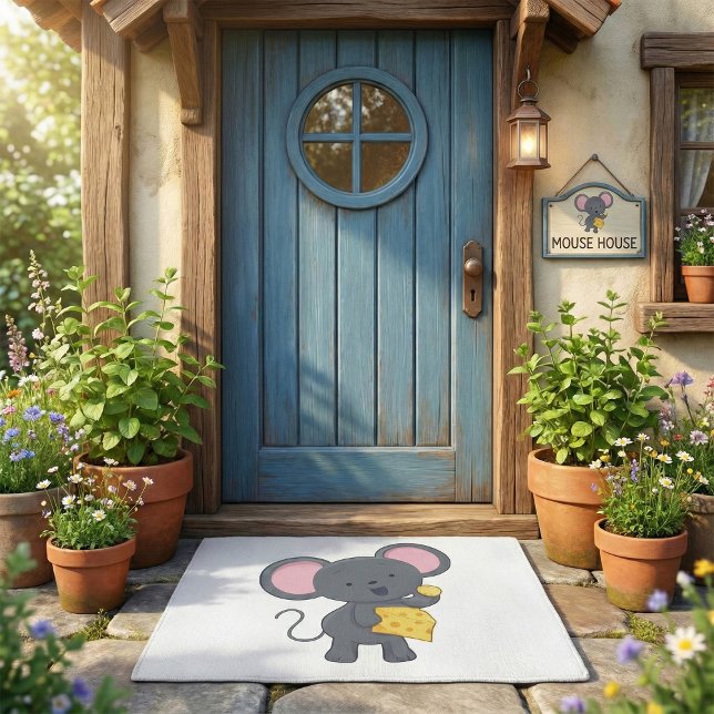 Cartoon Mouse with Cheese Adorable Animal Doormat (Creator Uploaded)