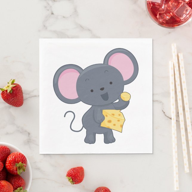 Cartoon Mouse with Cheese Adorable Animal Napkins (Creator Uploaded)