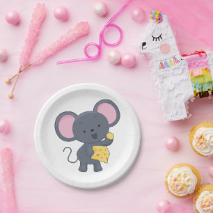Cartoon Mouse with Cheese Adorable Animal Paper Plates