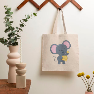 Cartoon Mouse with Cheese Adorable Animal Tote Bag