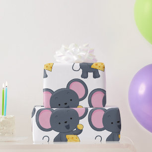 Cartoon Mouse with Cheese Adorable Animal Wrapping Paper