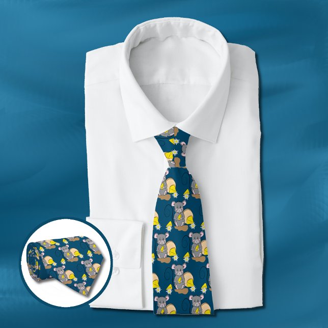 Cartoon mouse with cheese ocean blue cool dad tie (Creator Uploaded)