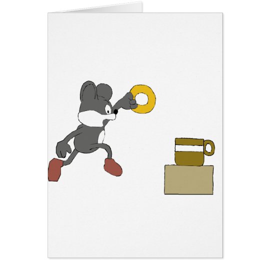 Cartoon Mouse With Coffee And Doughnut Card