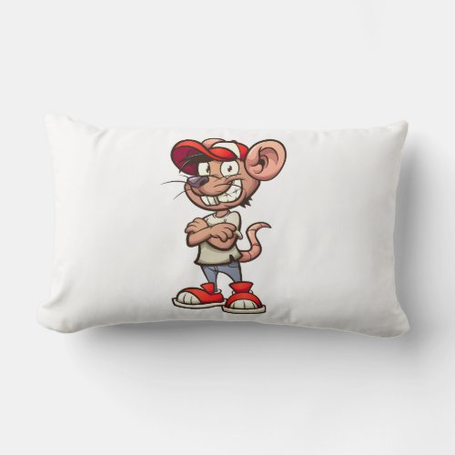 cartoon mouse with crossed arm and red baseball ca lumbar pillow