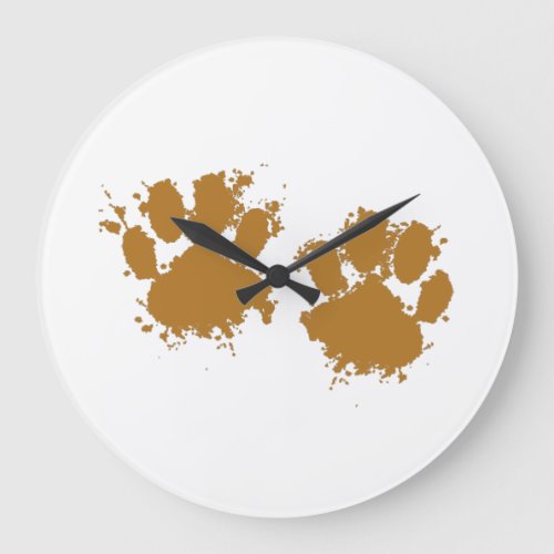 Cartoon Muddy Dog Paw Print Large Clock