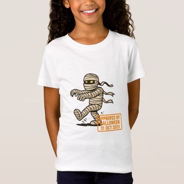 Cartoon Mummy – Approved by Halloween T-Shirt (Front)