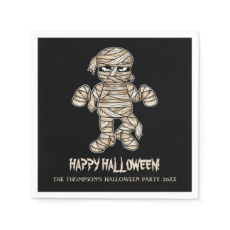 Cartoon Mummy Personalizable Halloween Event Text Napkins