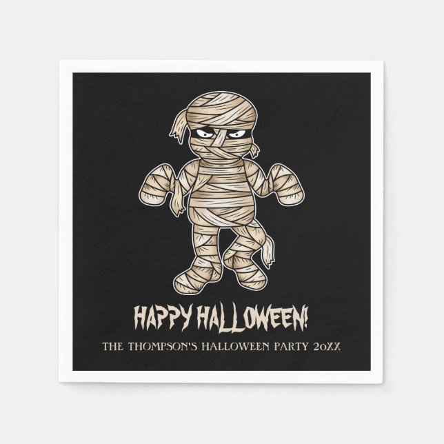 Cartoon Mummy Personalizable Halloween Event Text Napkins (Front)