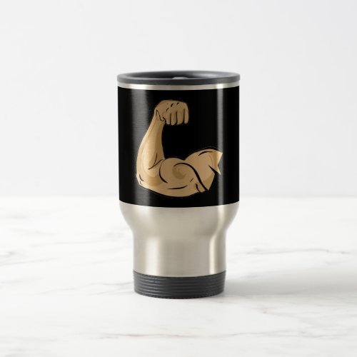 CARTOON MUSCLES MAN strong arm biceps athletic pow Travel Mug