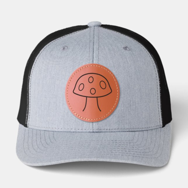 Cartoon Mushroom Leather Patch Hat (Front)