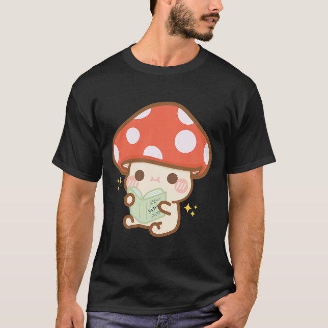 Cartoon Mushroom Reading Book  T-Shirt (Front)