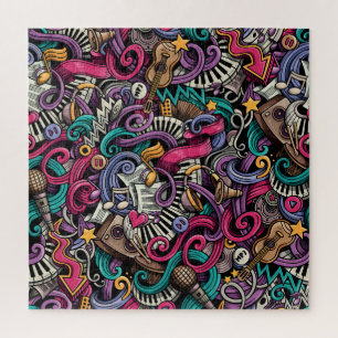 Cartoon Musical: Colorful Doodle Seamless. Jigsaw Puzzle
