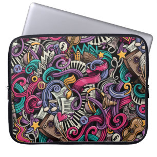 Cartoon Musical: Colorful Doodle Seamless. Laptop Sleeve