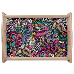Cartoon Musical: Colorful Doodle Seamless. Serving Tray
