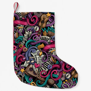 Cartoon Musical: Colorful Doodle Seamless. Small Christmas Stocking