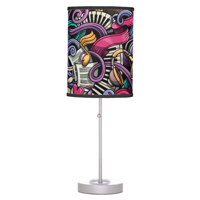 Cartoon Musical: Colorful Doodle Seamless. Table Lamp (Front)
