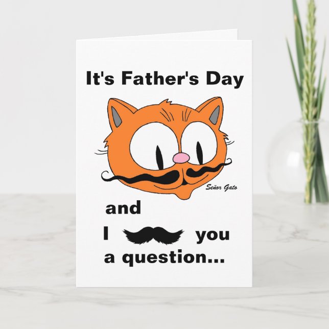 Cartoon Mustache Cat Funny Father's Day Card (Front)