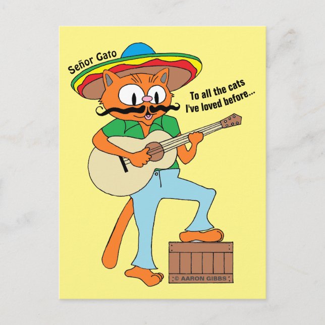 Cartoon Mustache Cat Humorous Cinco De Mayo Postcard (Front)