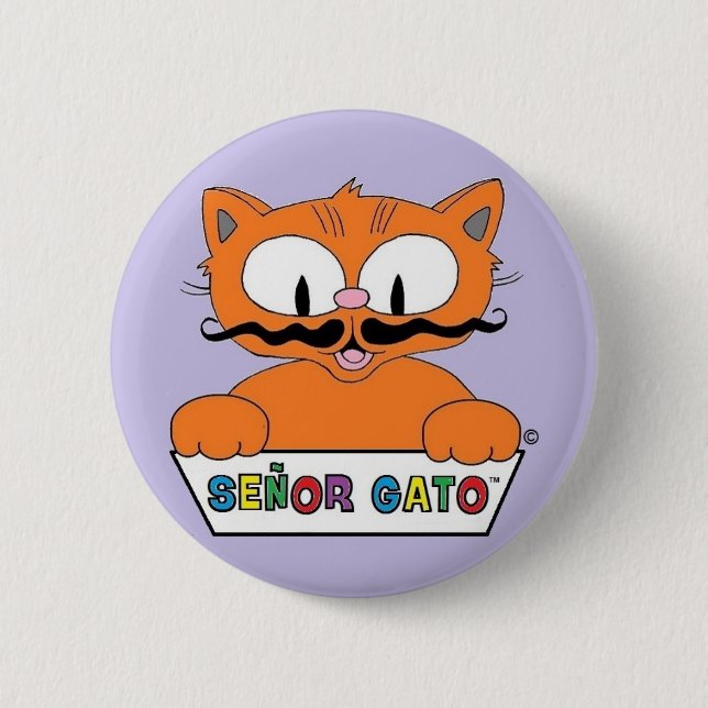 Cartoon Mustache Cat Senor Gato Round Button (Front)